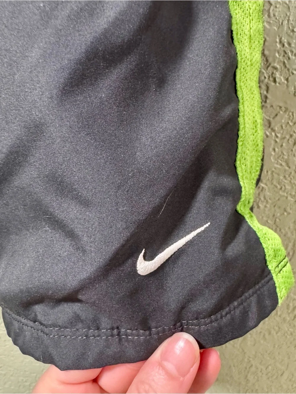 Nike Black Athletic Shorts with Neon Green Side Stripes Size Small